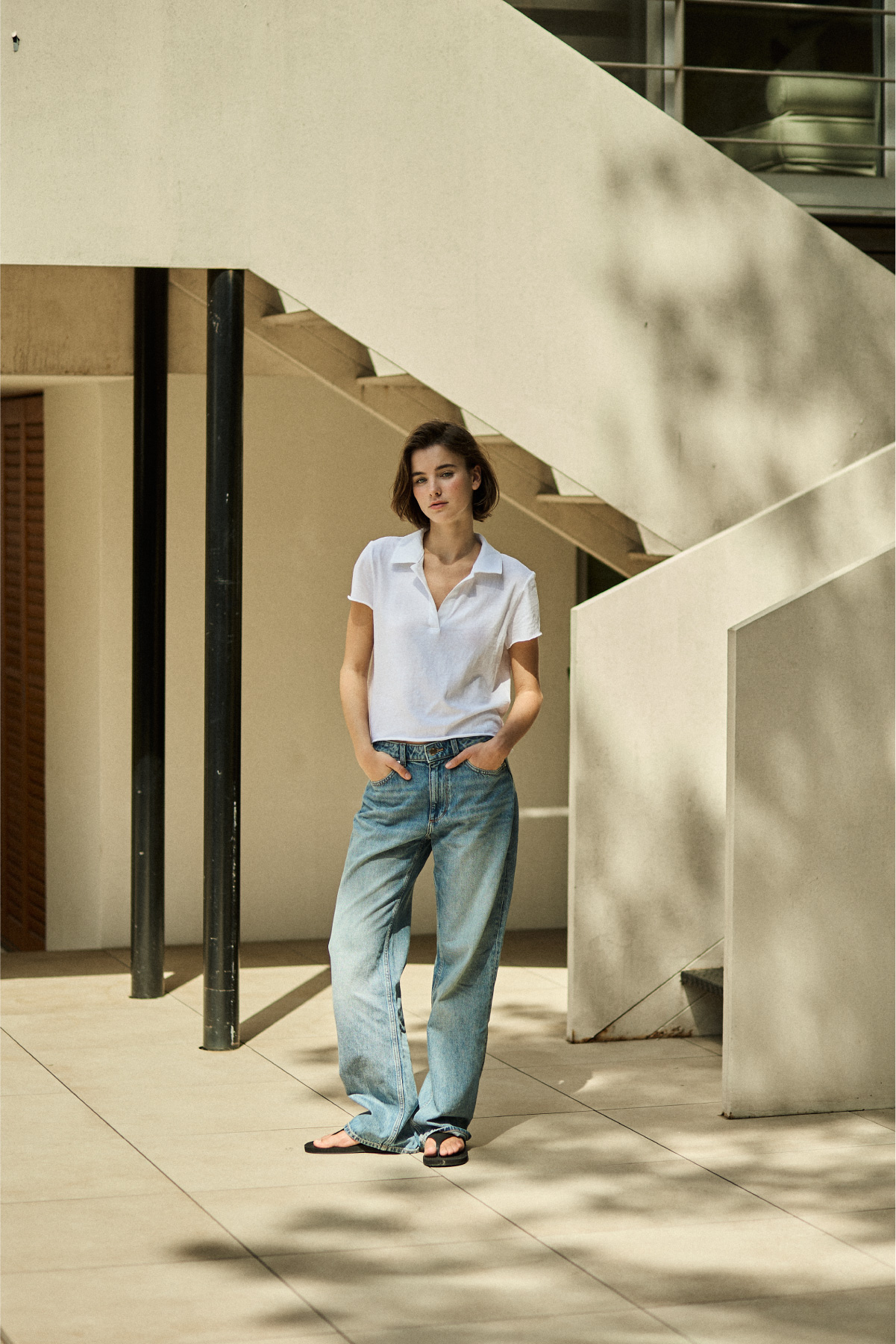 Cotton Jersey Collared T-Shirt _ Pure White