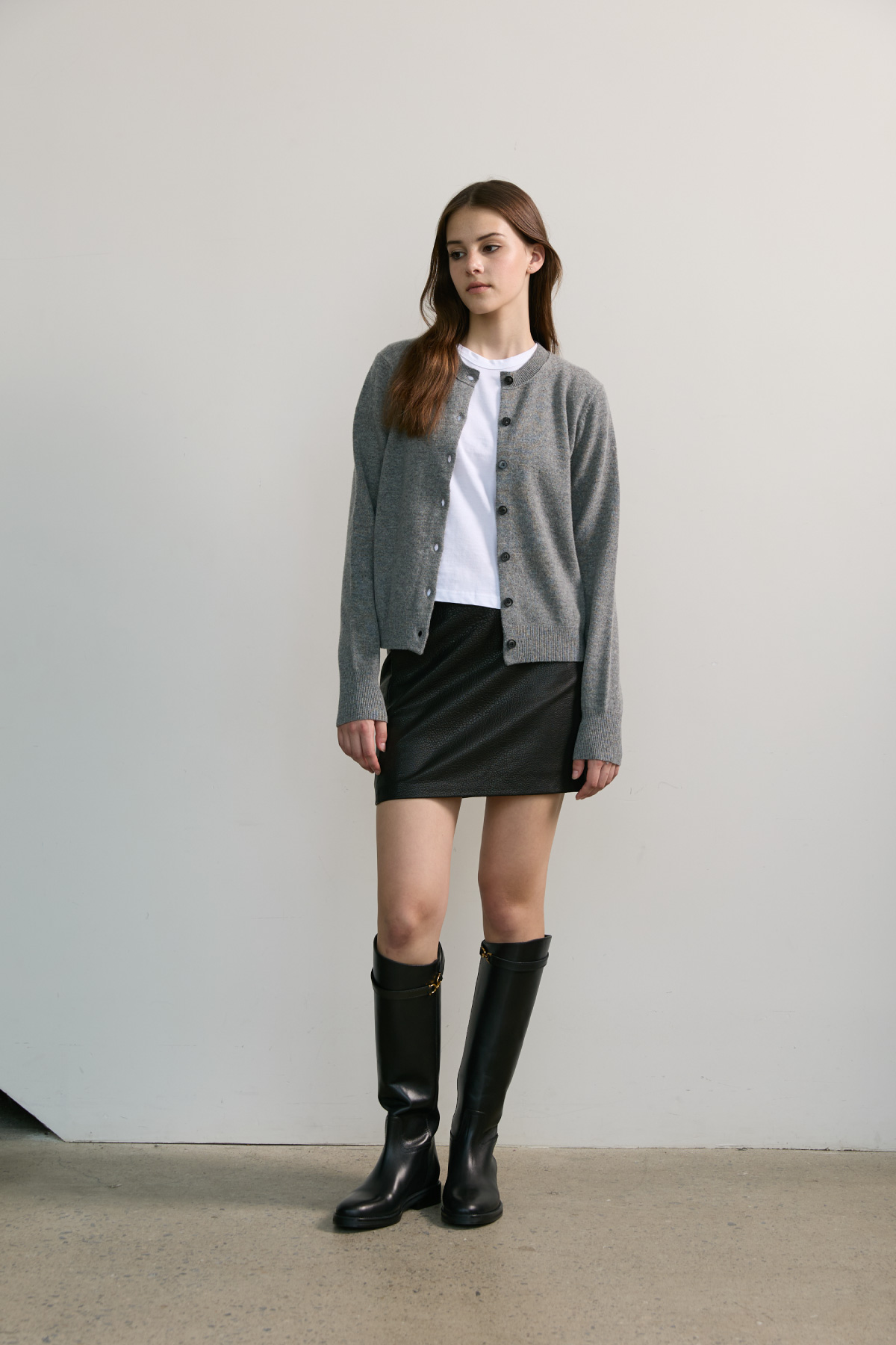 100%Merino Wool Basic Cardigan_Grey100%메리노 울 베이직 가디건_그레이