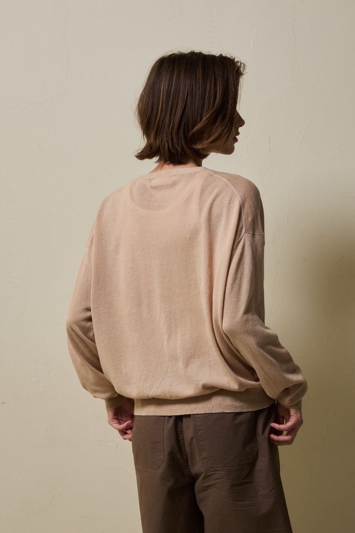 Linen Cotton Loose Fit Knit Cardigan _ Neutral Beige