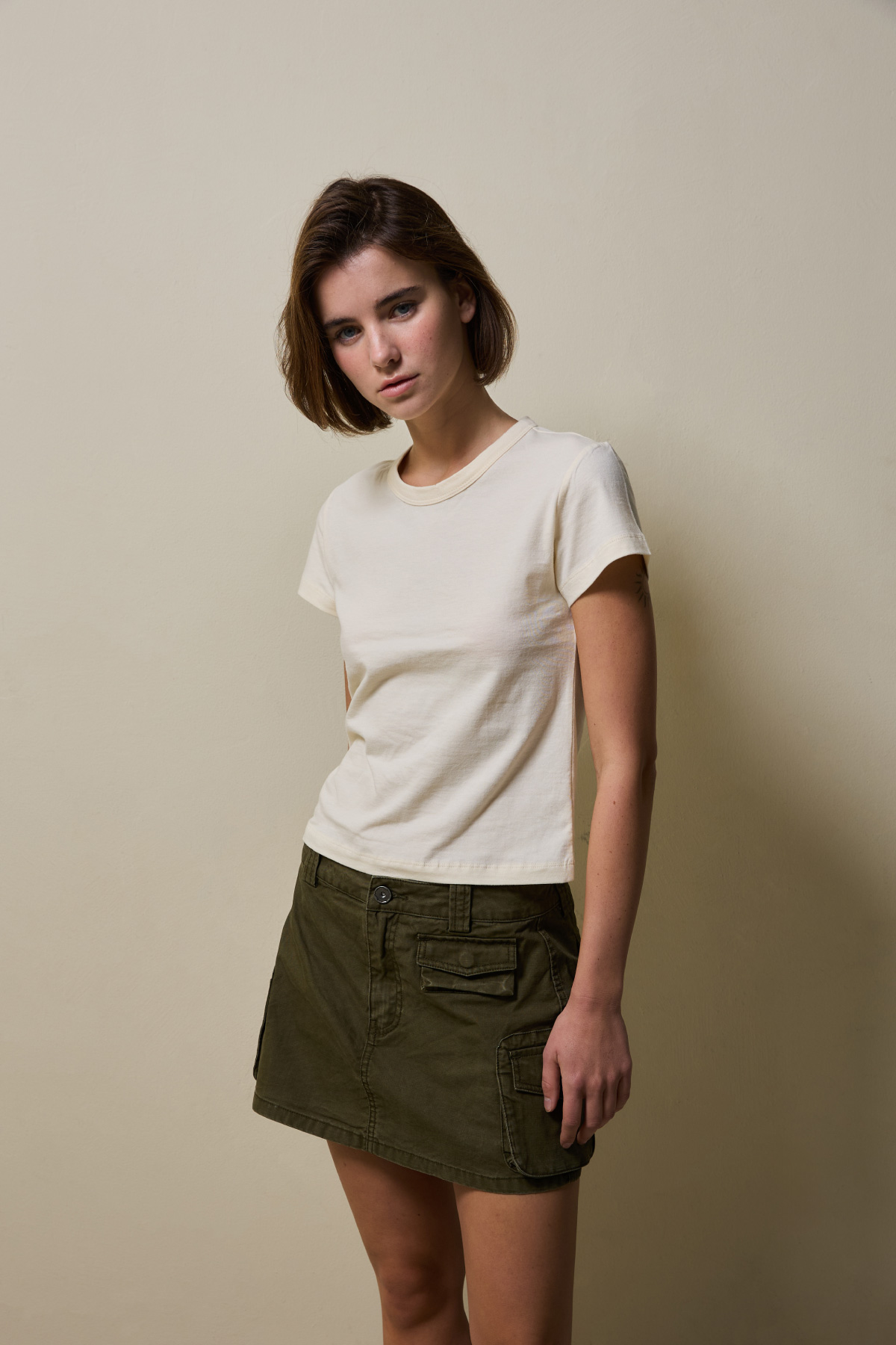 Cotton Basic Slim T-Shirt _ Butter Cream