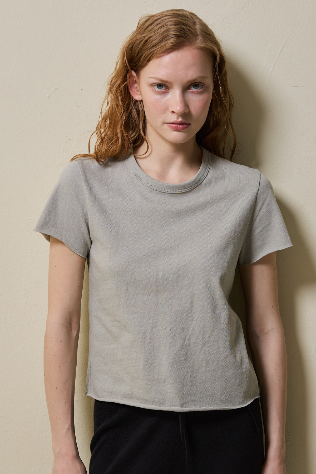 Cotton Jersey Rolled Edge T Shirt _ Olive Grey