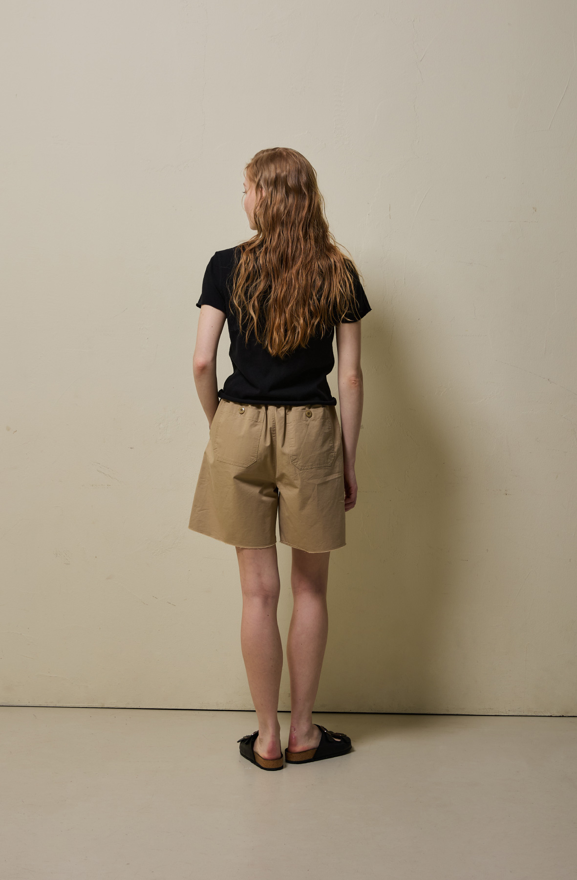 Cotton Utility Banding Half Pants _ Sand Camel