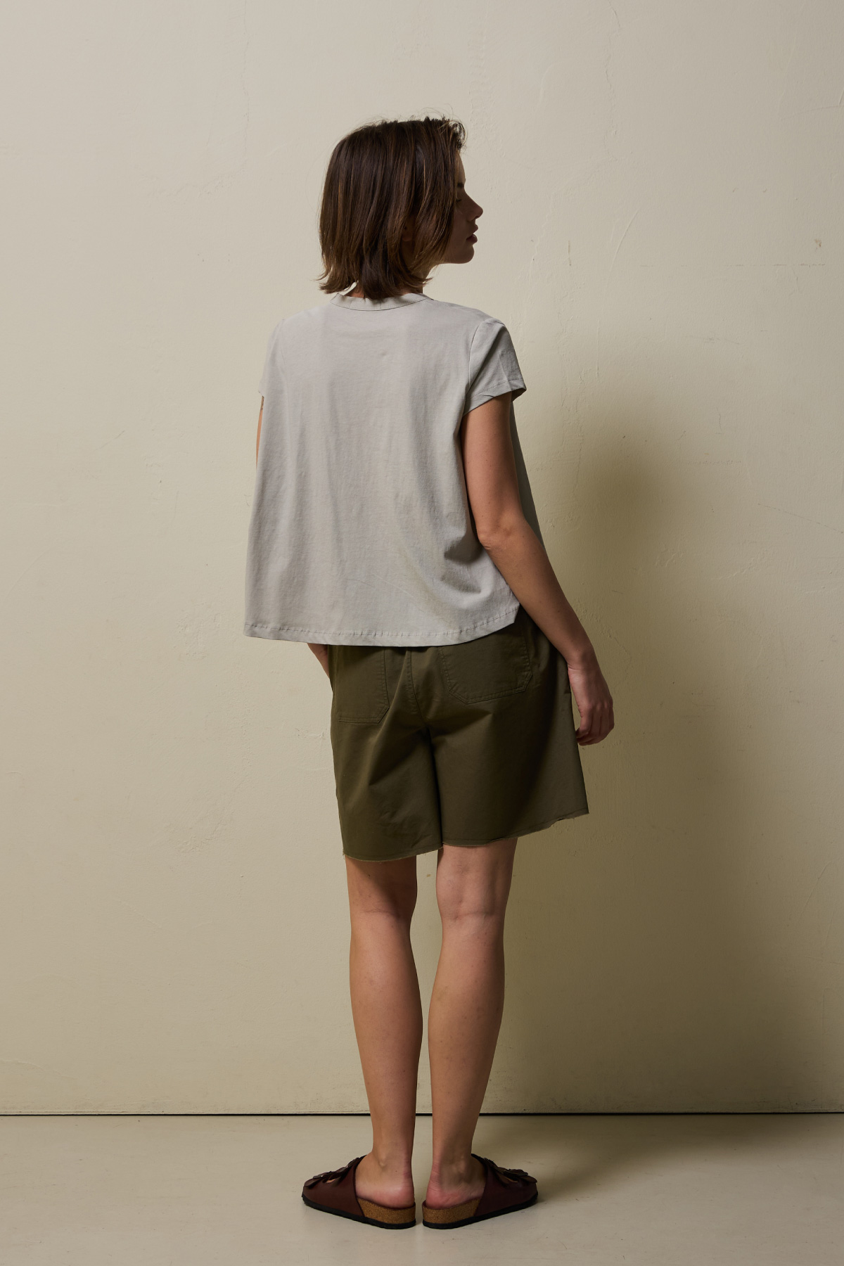 Cotton A-line Half Tee _ Dust Beige