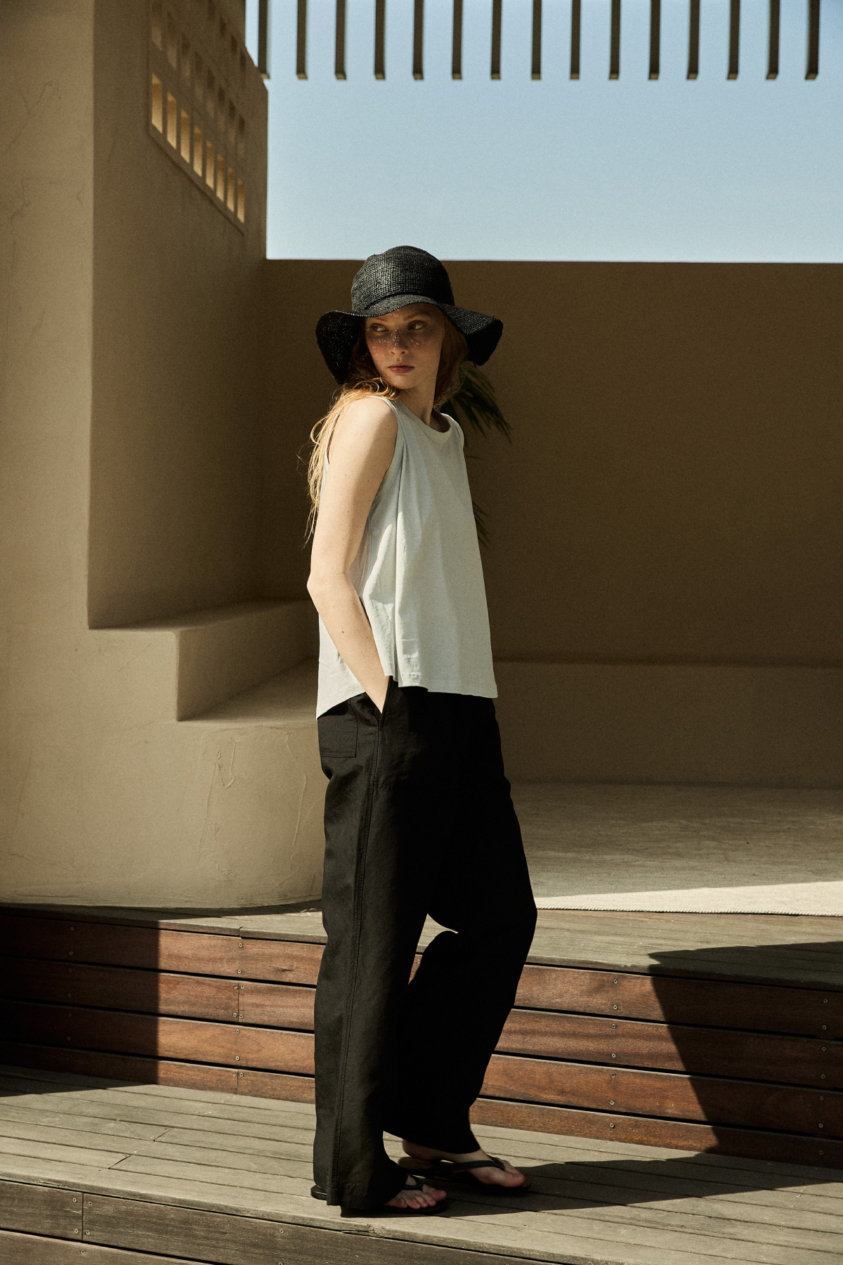 Tencel Linen Wide Banding Pants _ Black