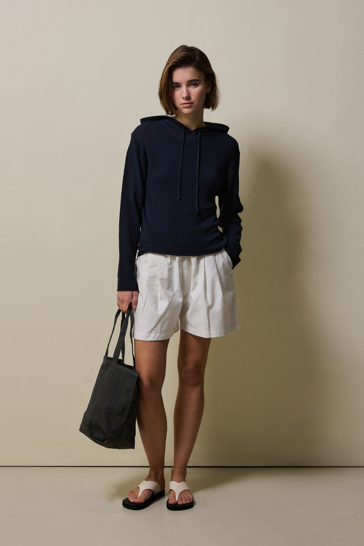 Cotton Blend Double Pleat Banding Shorts _ Pure Ivory