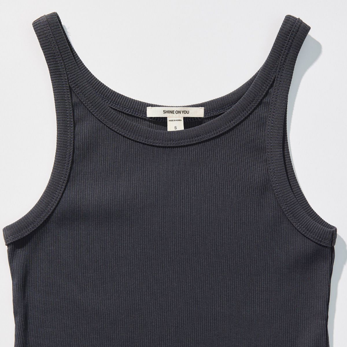 Cotton Rib Slim Sleeveless Top _ Deep Charcoal