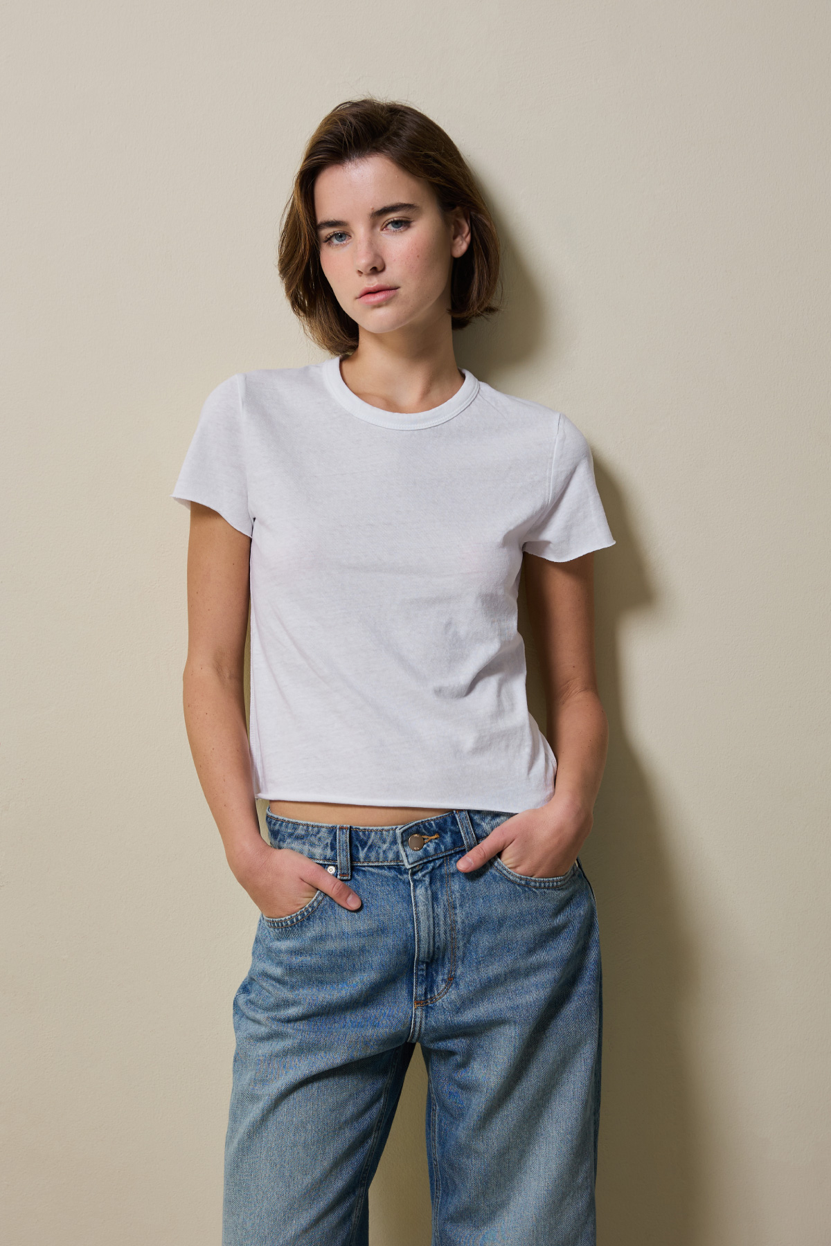 Cotton Jersey Rolled Edge T-Shirt _ Pure White