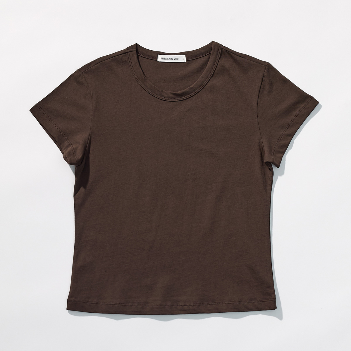 Cotton Basic Slim T-Shirt _ Soft Brown