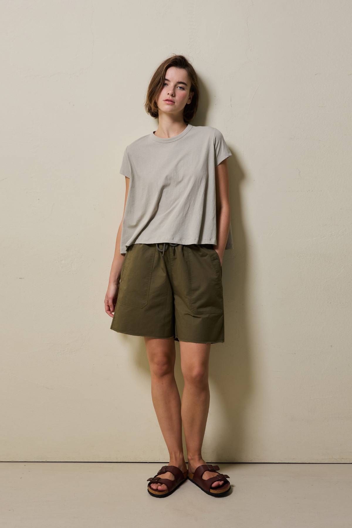 Cotton A-line Half Tee _ Dust Beige