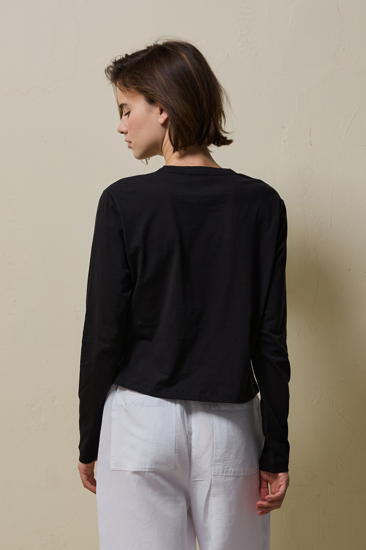 Cotton Basic Slim Long Sleeve T-Shirt _ Black