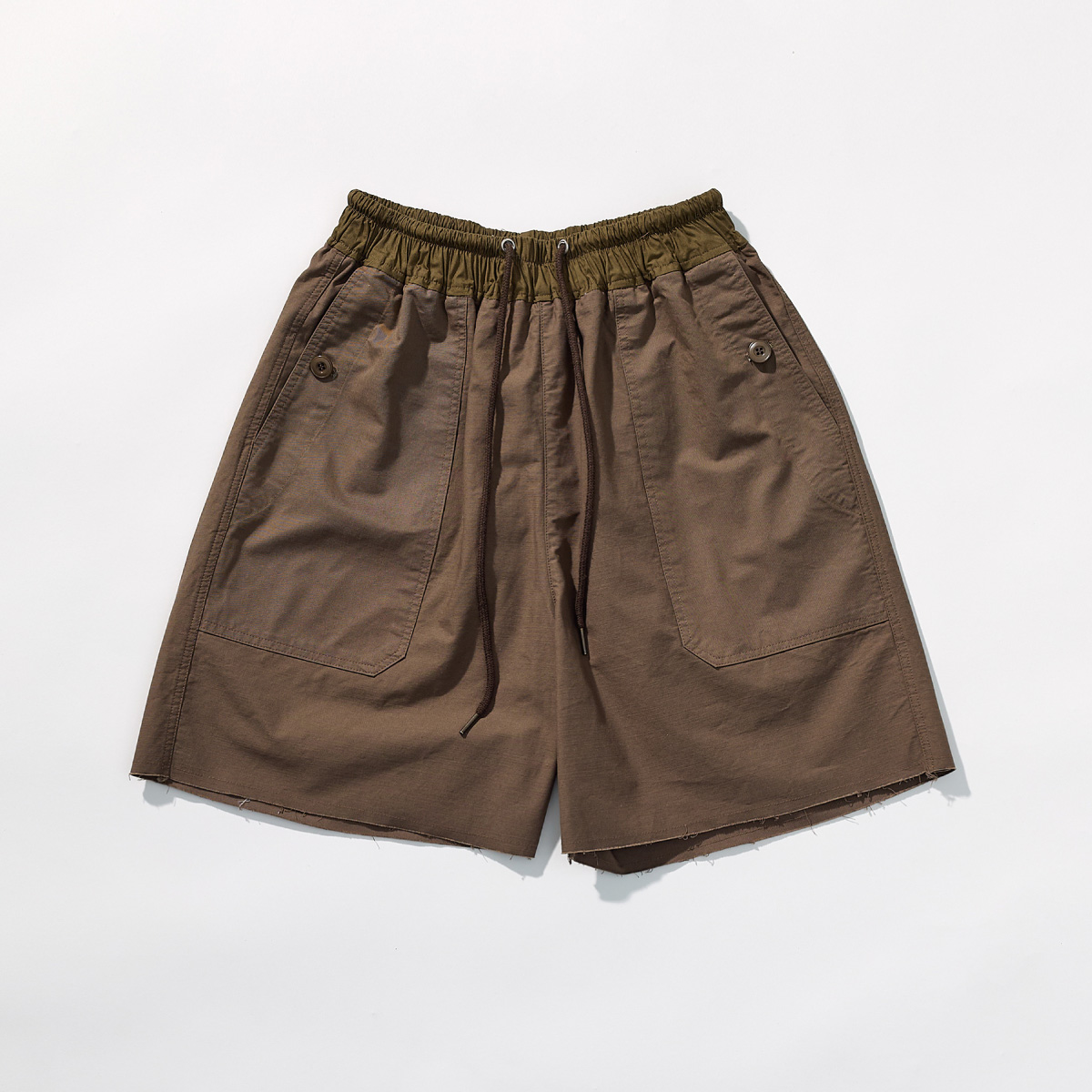 Cotton Utility Banding Half Pants _ Dark Brown