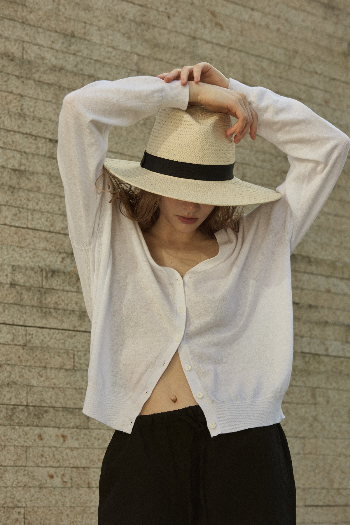 Linen Cotton Loose Fit Knit Cardigan _ Pure White