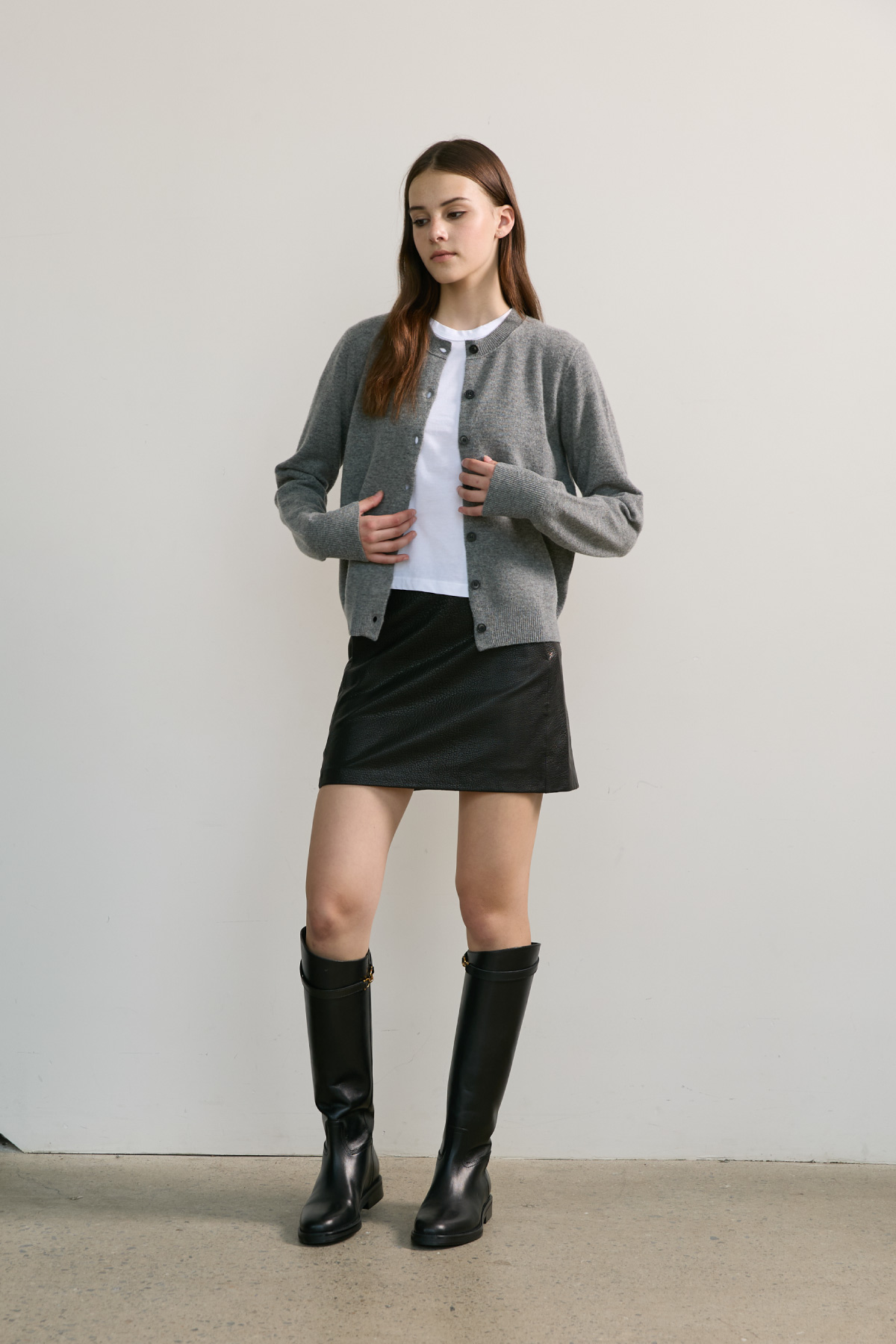 100%Merino Wool Basic Cardigan_Grey100%메리노 울 베이직 가디건_그레이