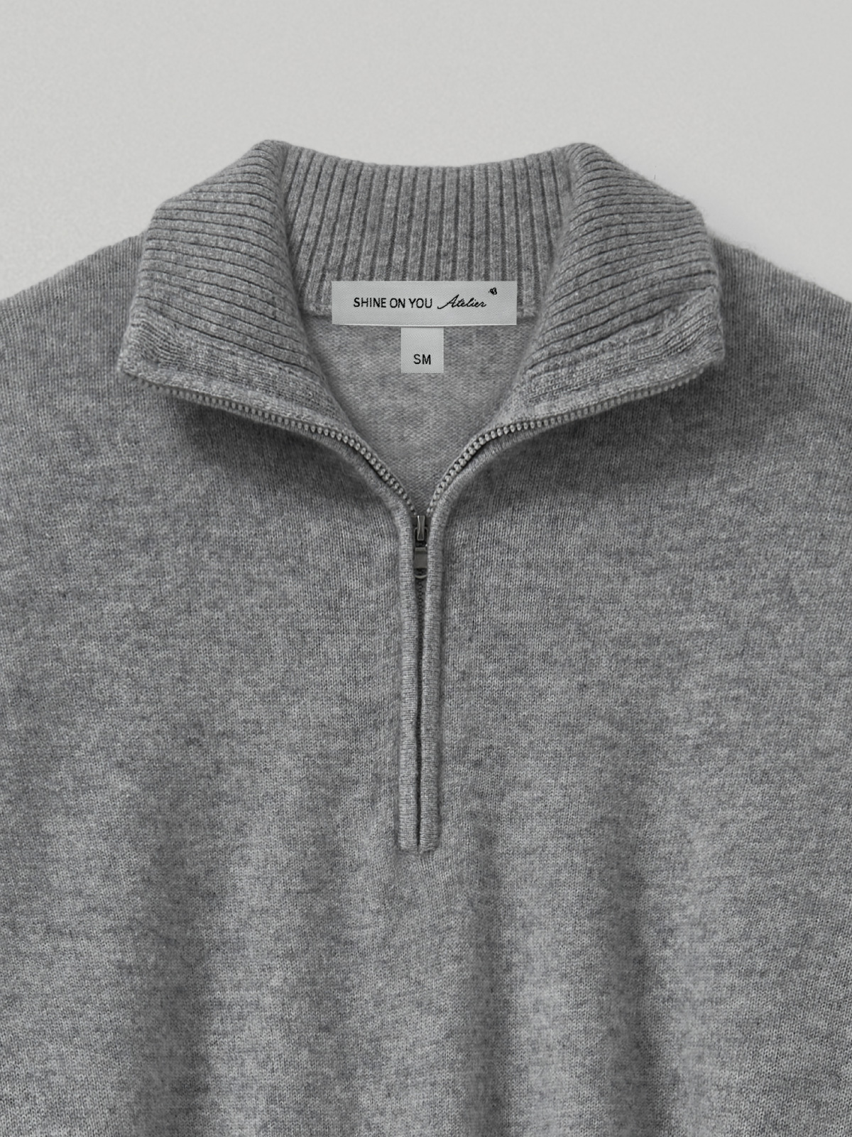 100%Premium Cashmere Half-Zip Turtleneck Knit_Grey 100% 프리미엄 캐시미어 반집업 터틀넥 니트_그레이