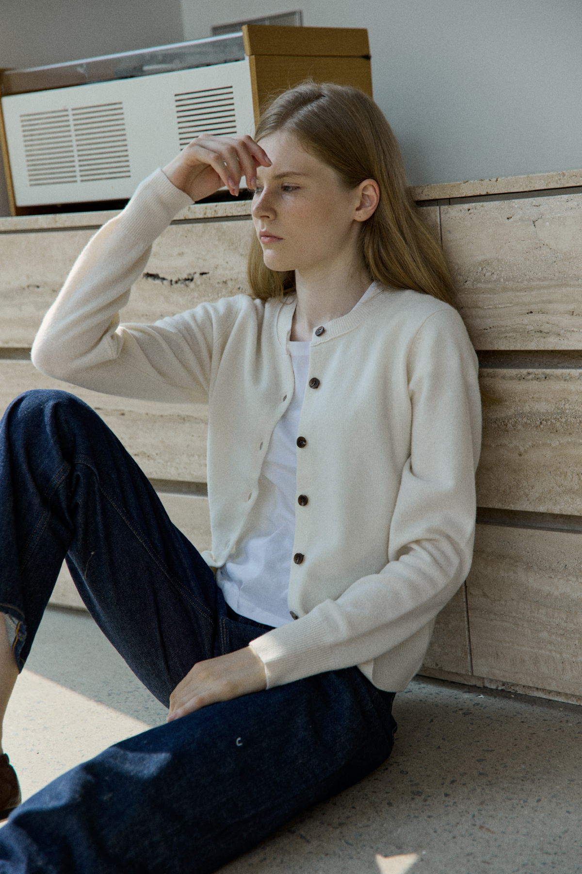 100%Merino Wool Basic Cardigan_Ivory100%메리노 울 베이직 가디건_아이보리