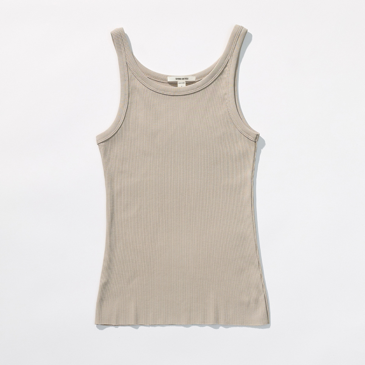Cotton Rib Slim Sleeveless Top _ Sand Beige
