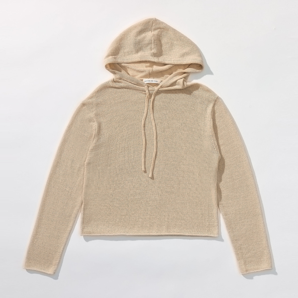 Airy Linen Blend Slim Knit Hoodie _ Soft Light Beige