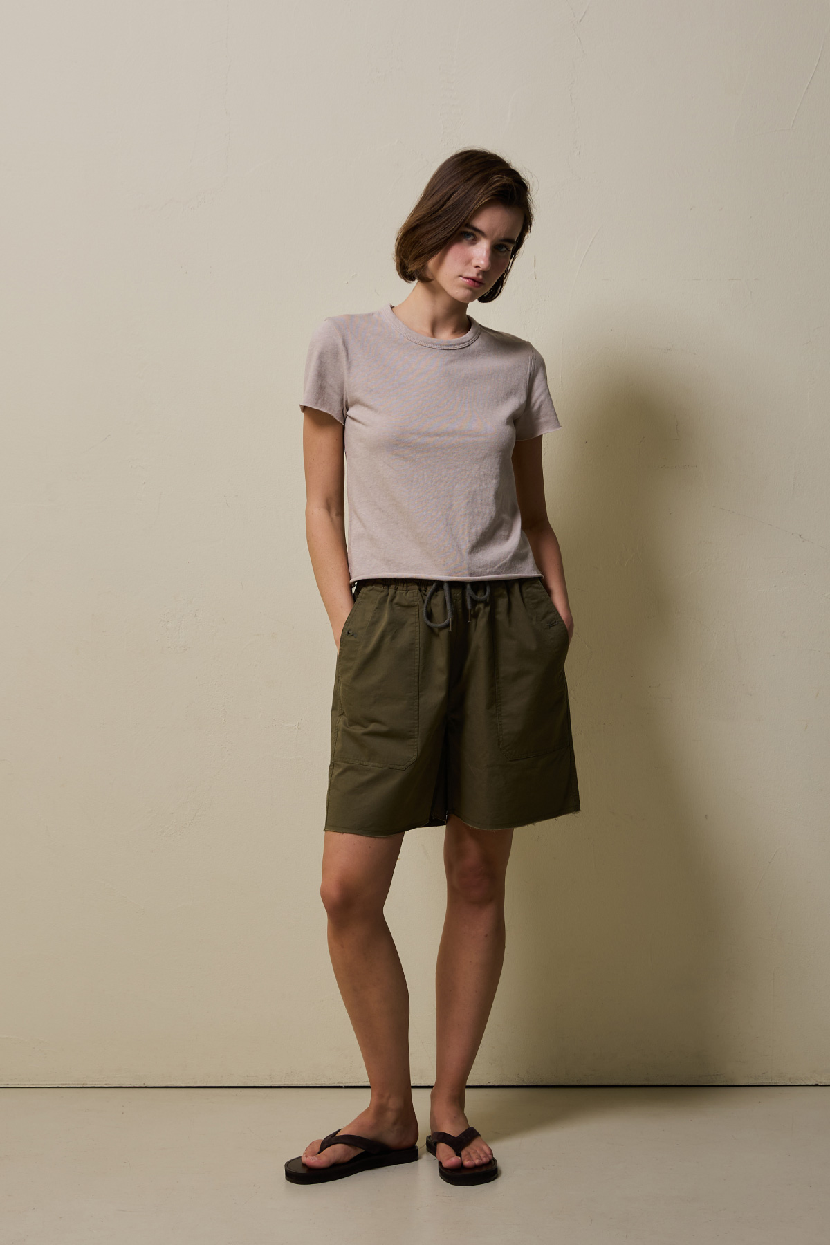 Cotton Jersey Rolled Edge T-Shirt _ Taupe