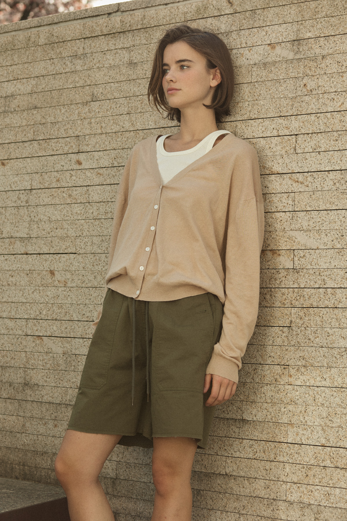 Cotton Utility Banding Half Pants _ Deep Olive
