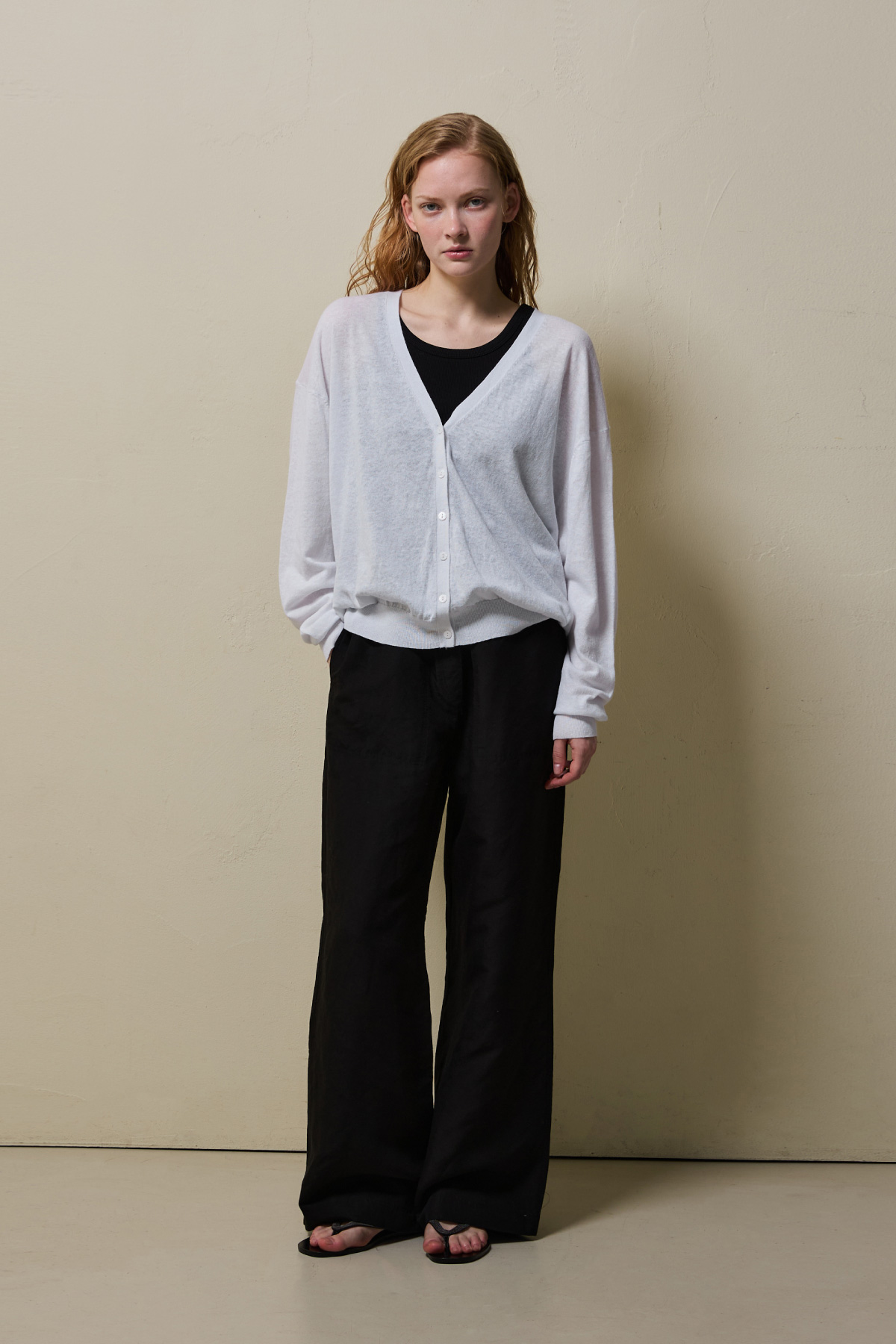 Linen Cotton Loose Fit Knit Cardigan _ Pure White