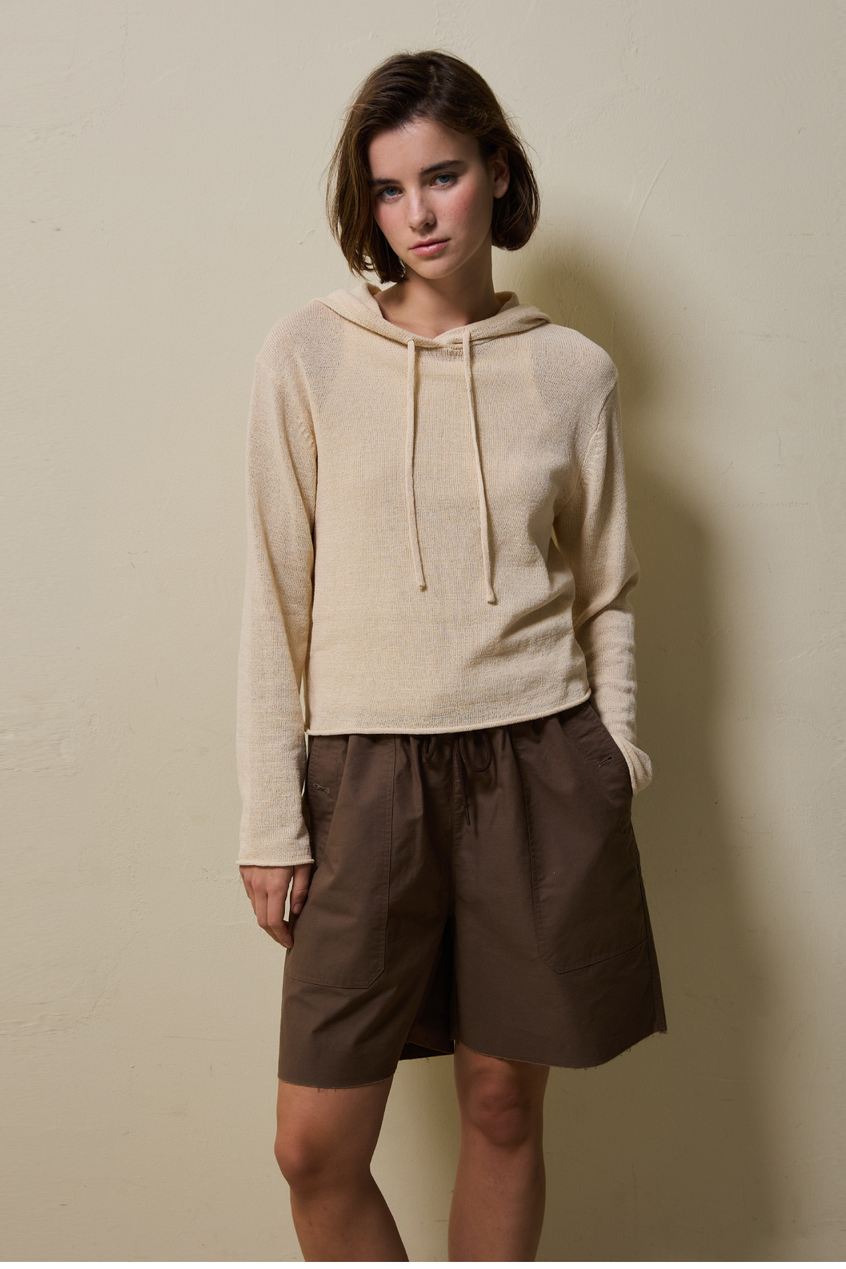 Cotton Utility Banding Half Pants _ Dark Brown
