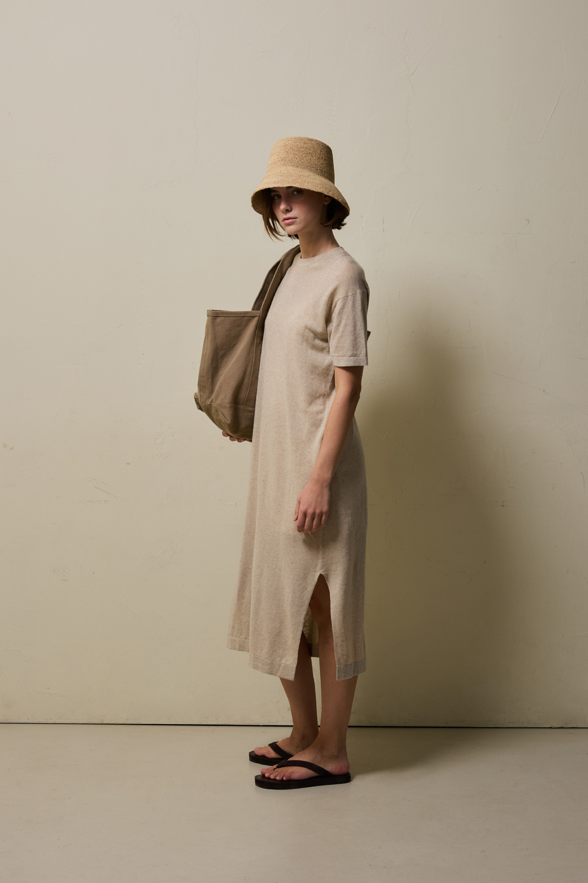 Linen Cotton Knit Long Dress (Slip Set) _ Sand Beige