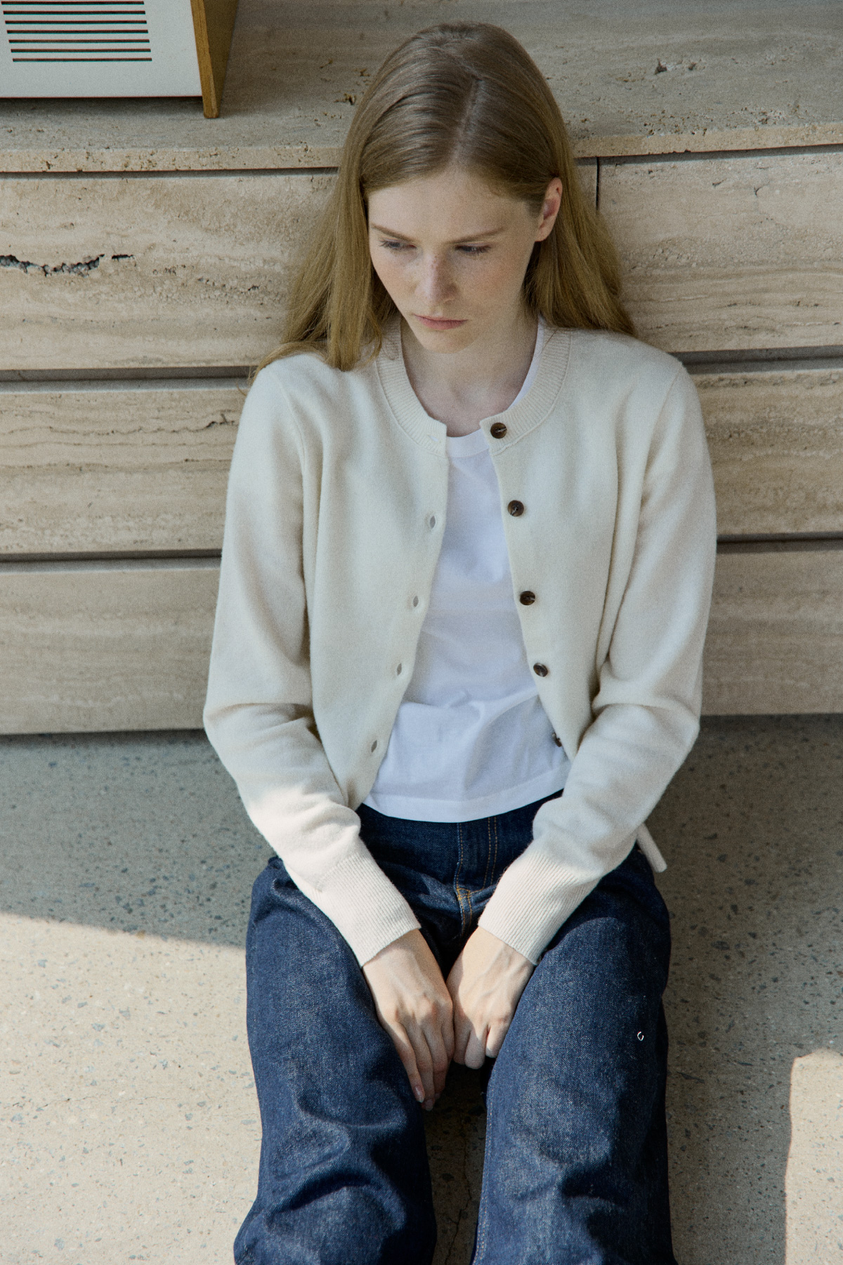 100%Merino Wool Basic Cardigan_Ivory100%메리노 울 베이직 가디건_아이보리