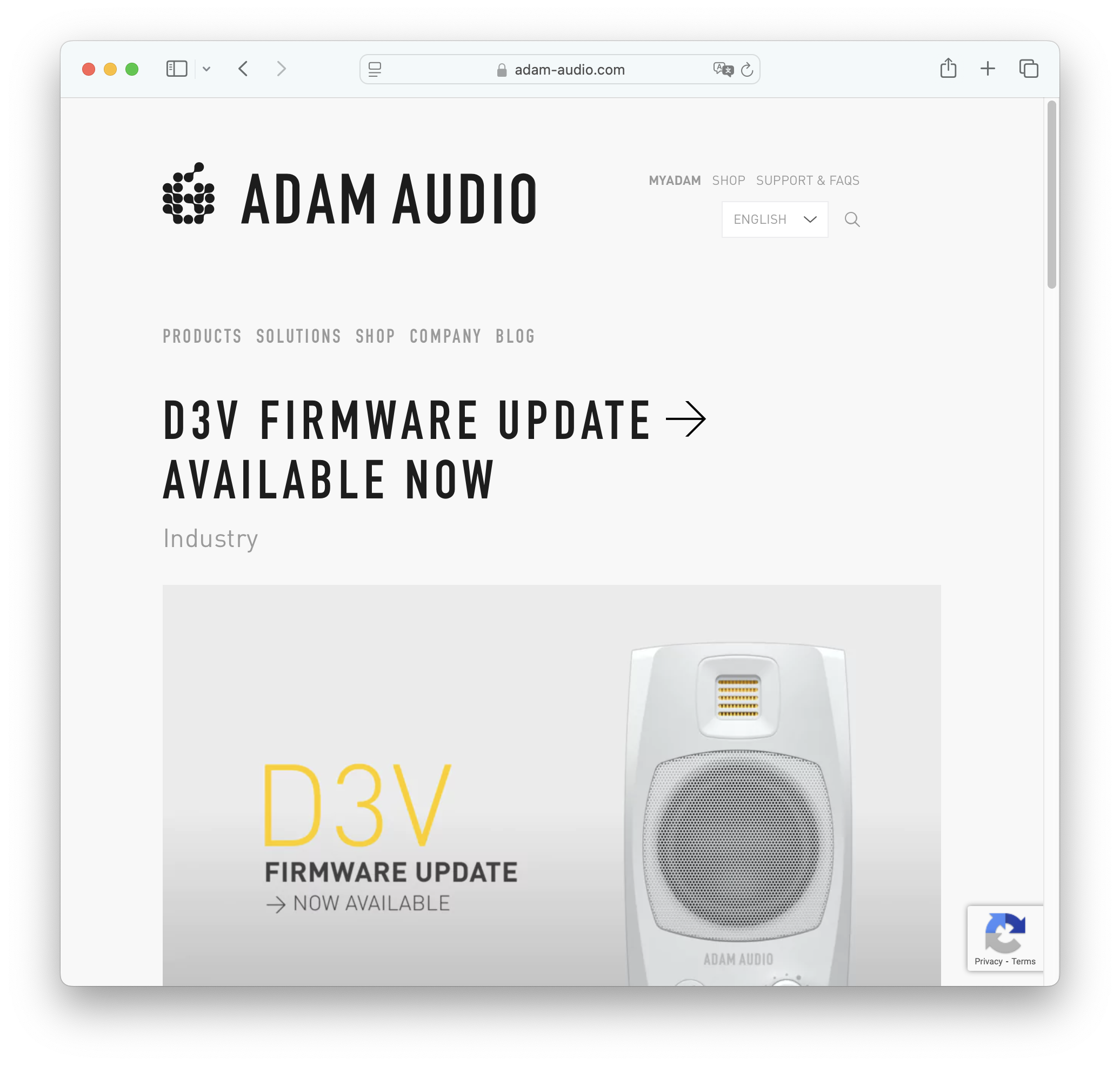 ADAM Audio 펌웨어 업데이트 페이지