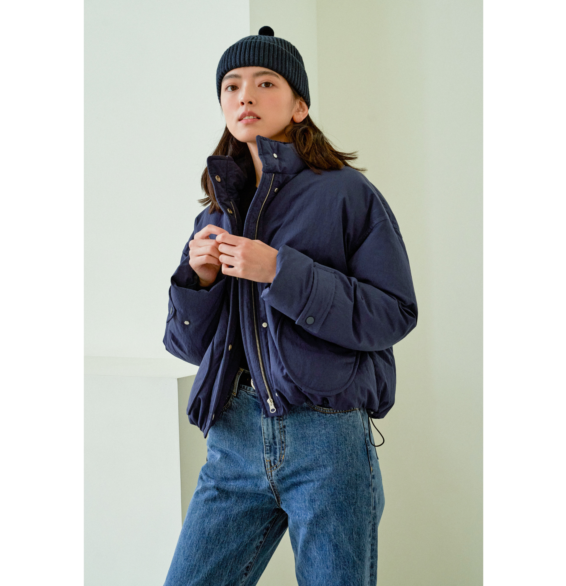 Down Jacket Deep Blue Technical Jacquard