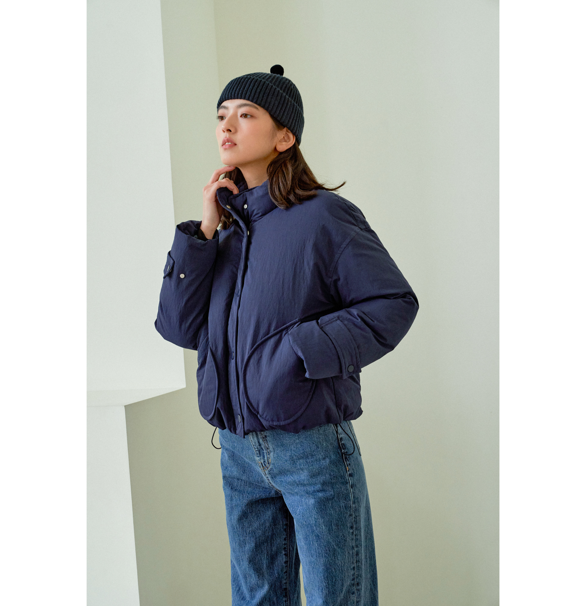 Down Jacket Deep Blue Technical Jacquard