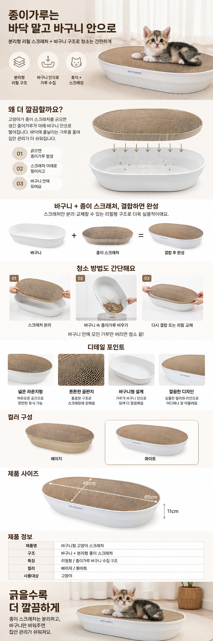 큰달 고양이 펠트 바구니 스크래처 리필가능