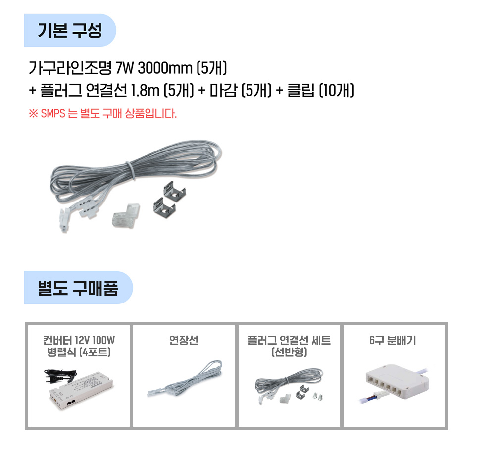 가구라인조명 코너형 7W (3m*5개 SET)
