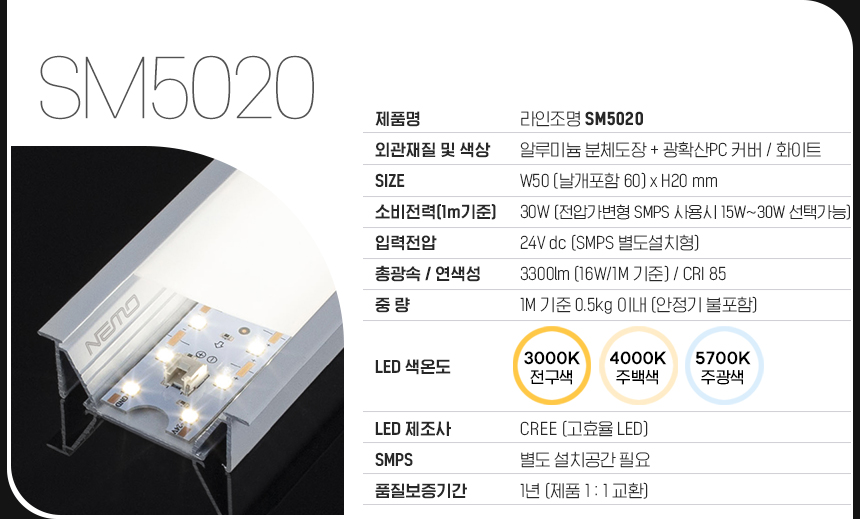 라인조명 SM4020 (안정기구매필수)