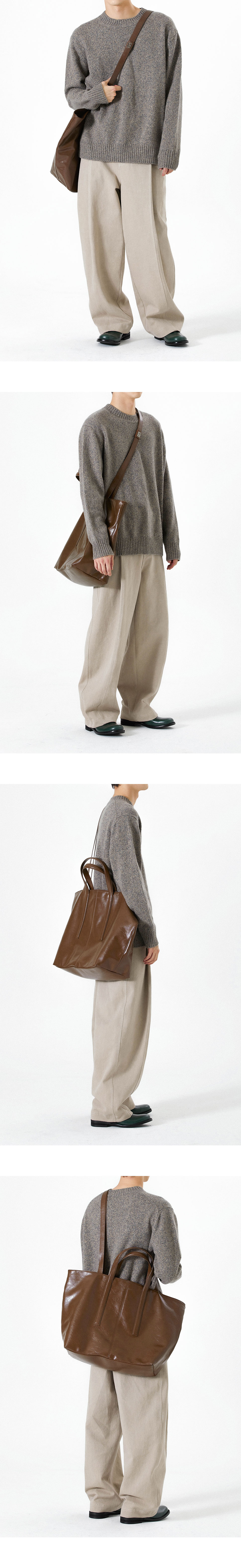 MIM THE WARDROBE] CRACK LEATHER BIG TOTE BAG _ BROWN