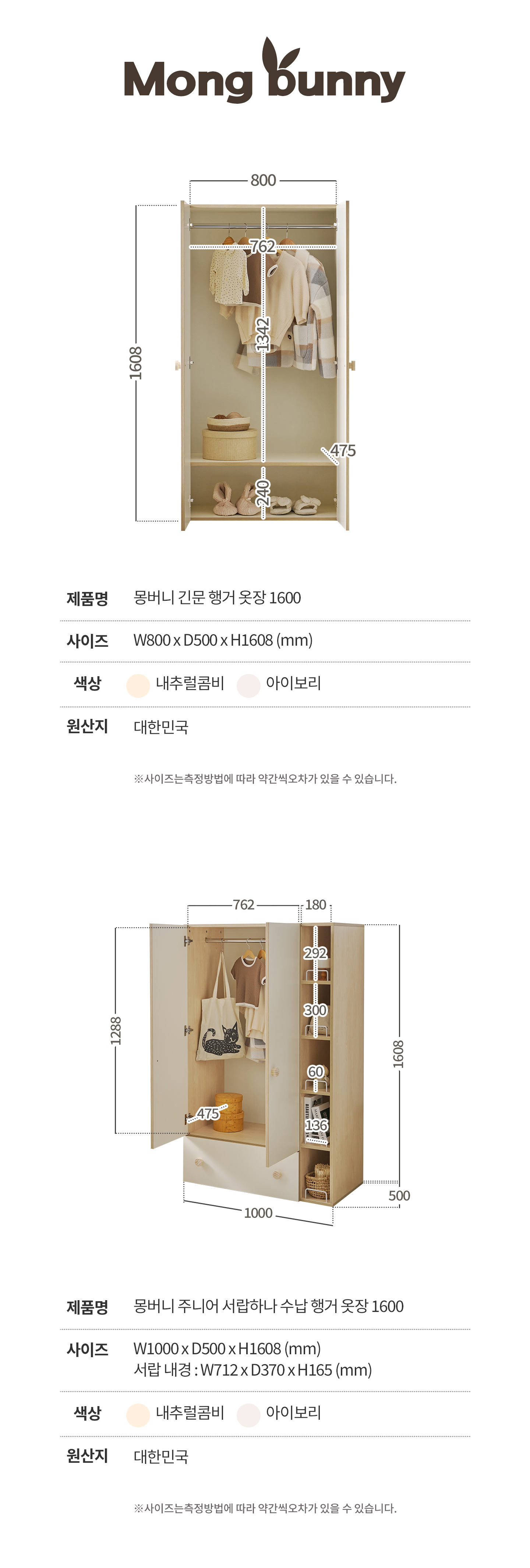 몽버니 옷장시리즈 유아동가구 수납장 옷장 주니어장