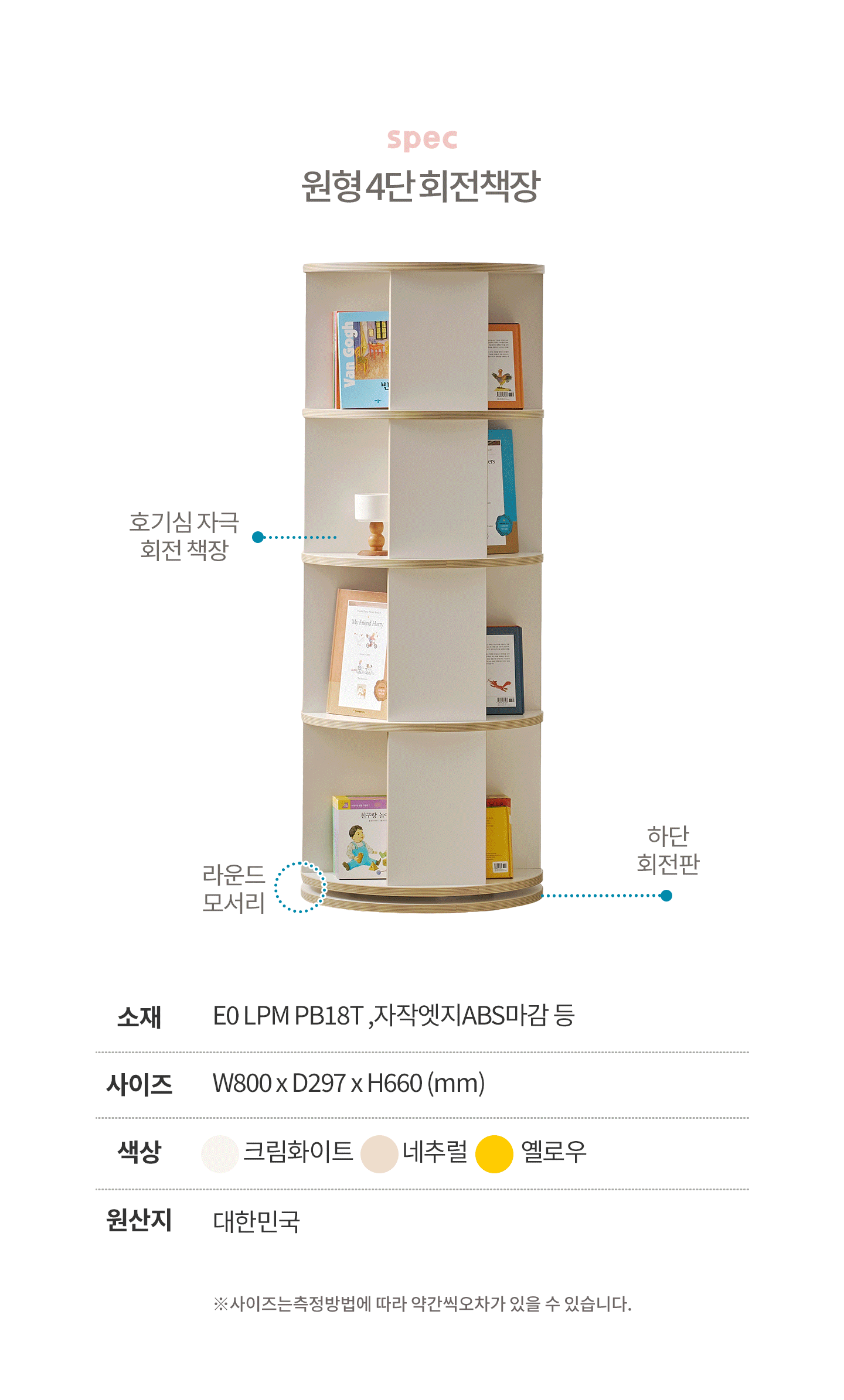 몽버니 원형 4단 회전책장 전면책장 선반장 원형책장