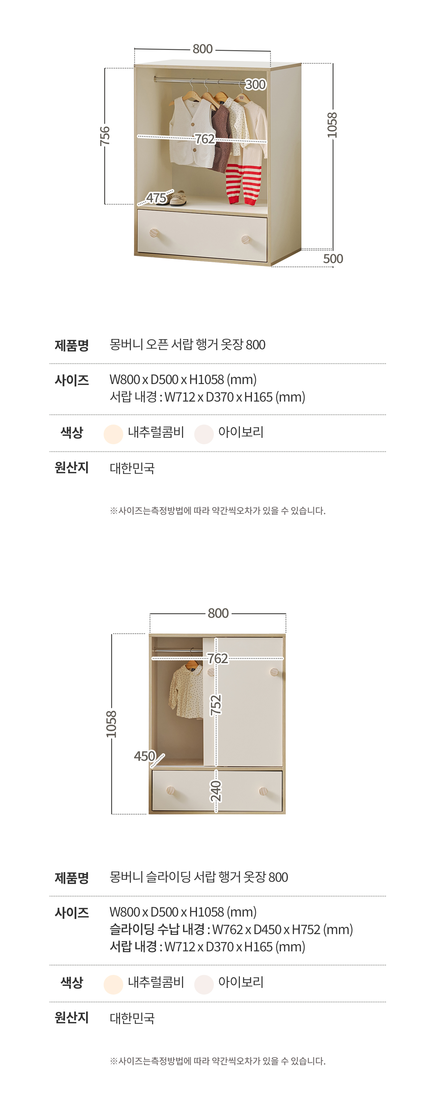 몽버니 옷장시리즈 유아동가구 수납장 옷장 주니어장