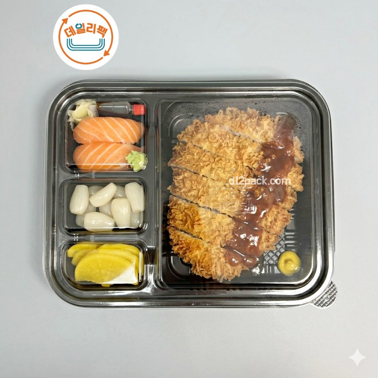 [200세트] PP도시락 SDP-4칸용기 흑색 단체도시락 (뚜껑PET)
