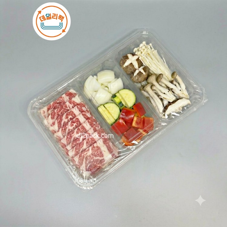 [160세트] PET직사각 KS-3825-3 투명 3칸용기 대용량칸용기 대형칸용기