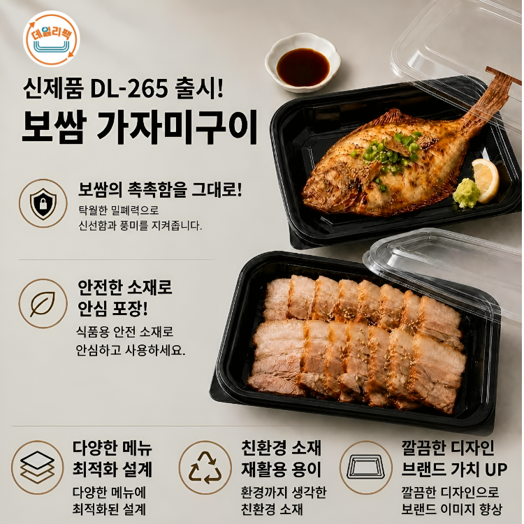 [600세트] PET직사각 DL-265 보쌈 가자미구이 생선 배달 포장용기