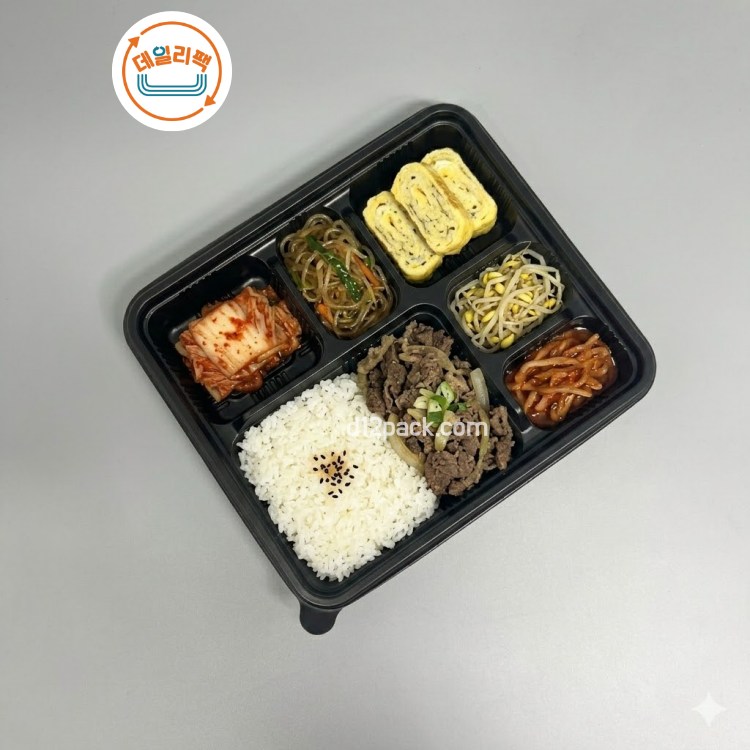 [소량 200세트] PP도시락 GP-15-6A 흑색 6칸용기 단체도시락 (뚜껑PET)