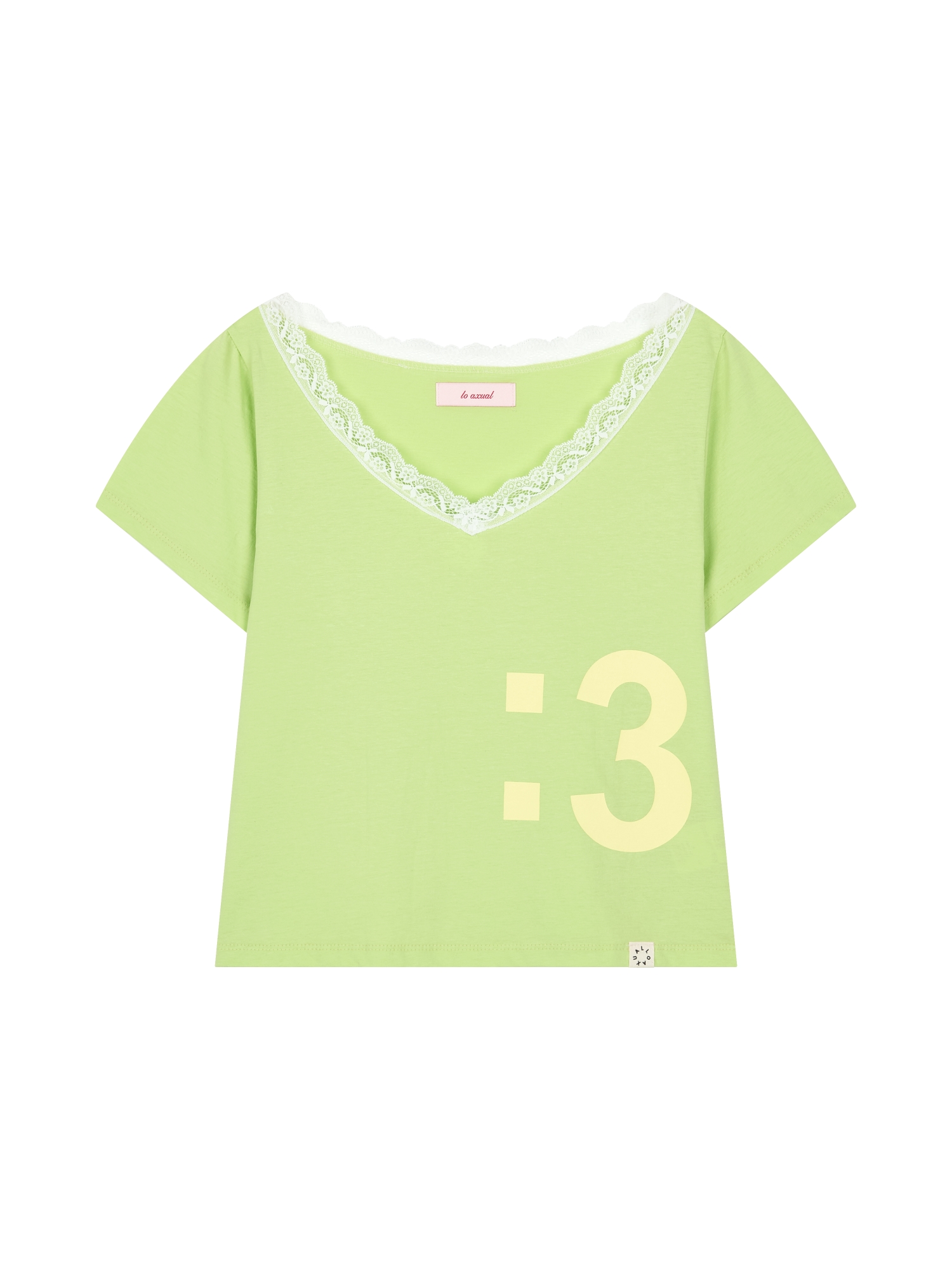 MEW LACE TRIMMING V NECK T-SHIRT_LIME