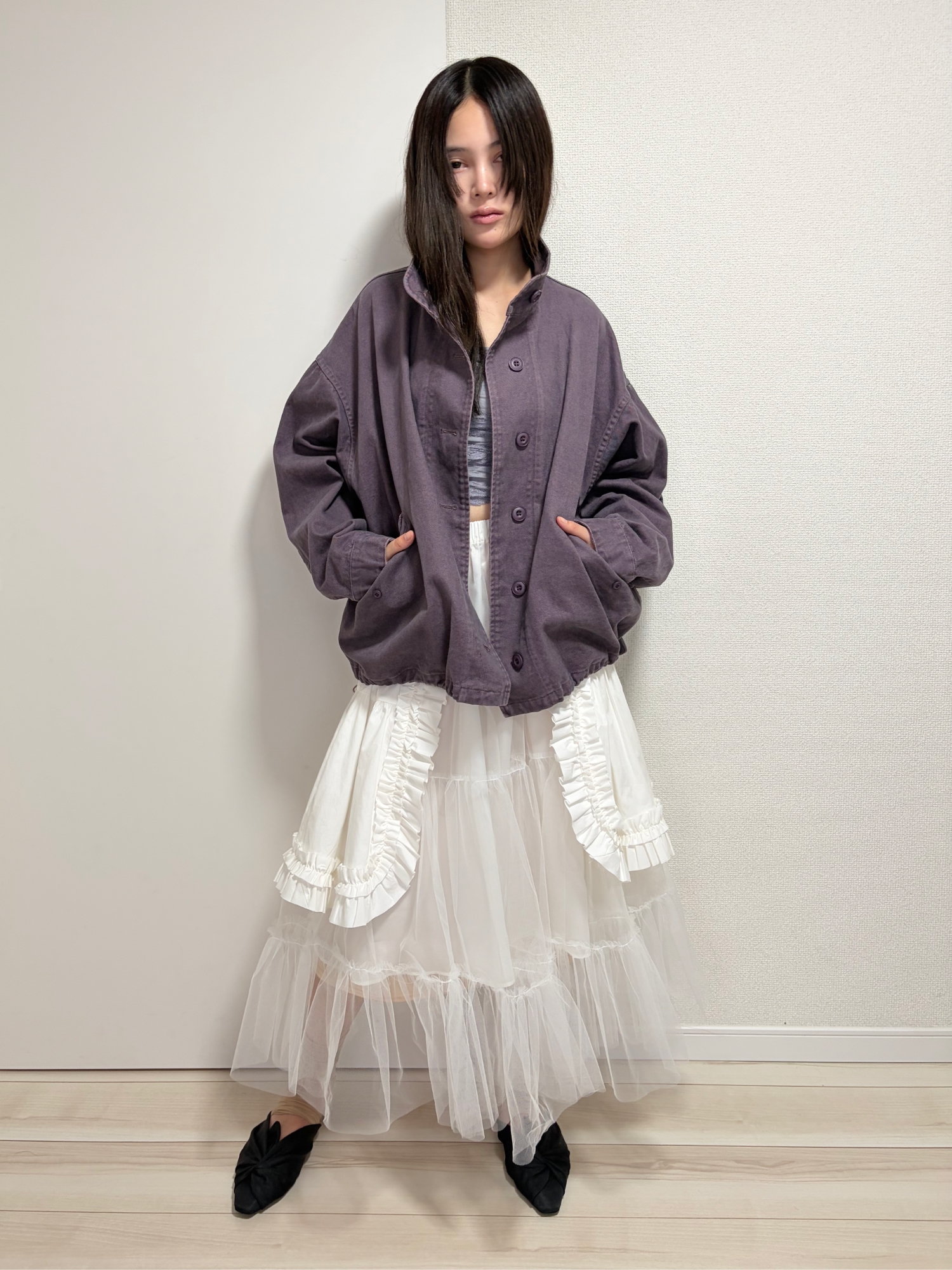 APRON LAYERD TULLE SKIRT_OFF WHITE