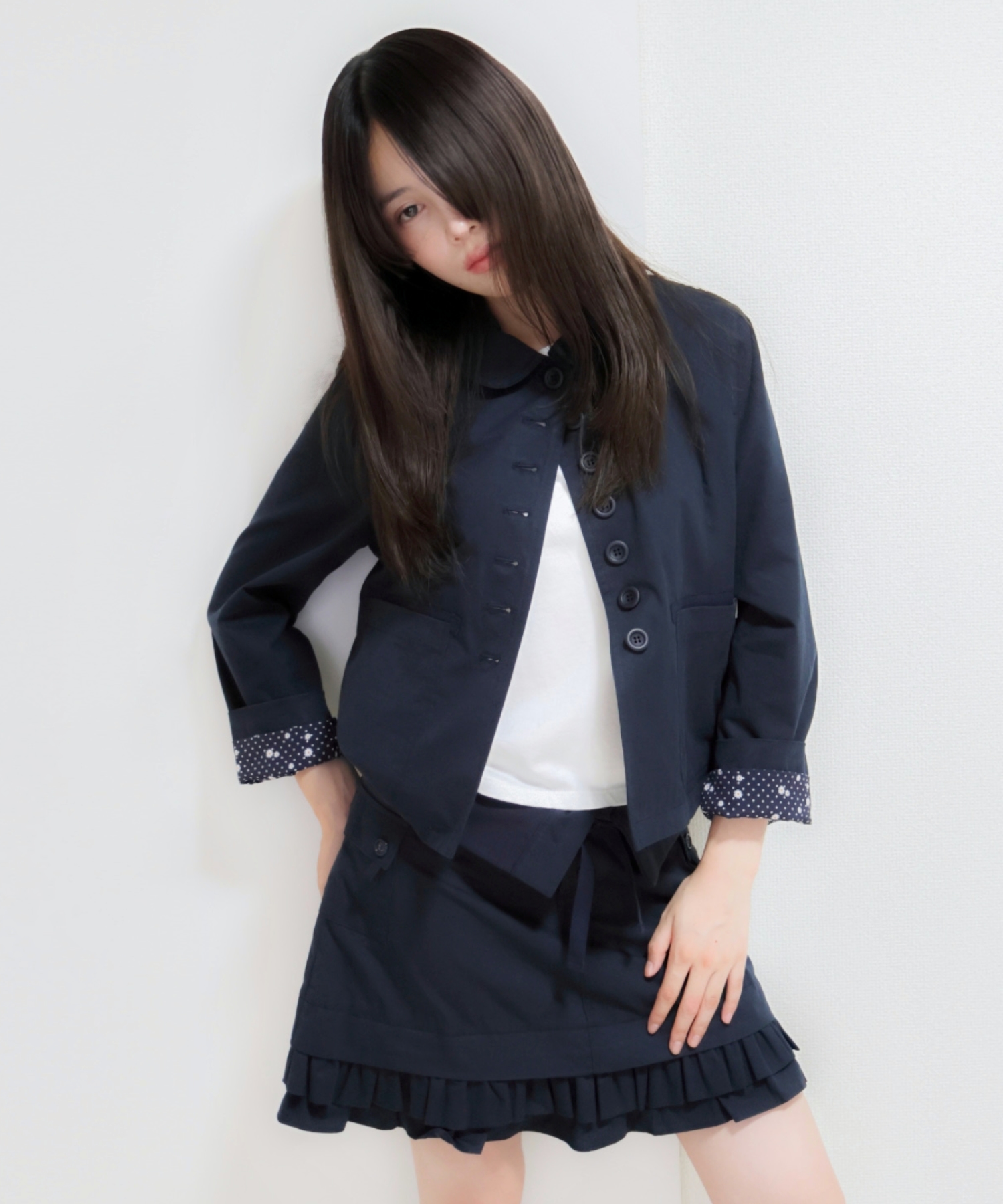 LINGERING DOUBLE FRILL LAYER SKIRT_NAVY