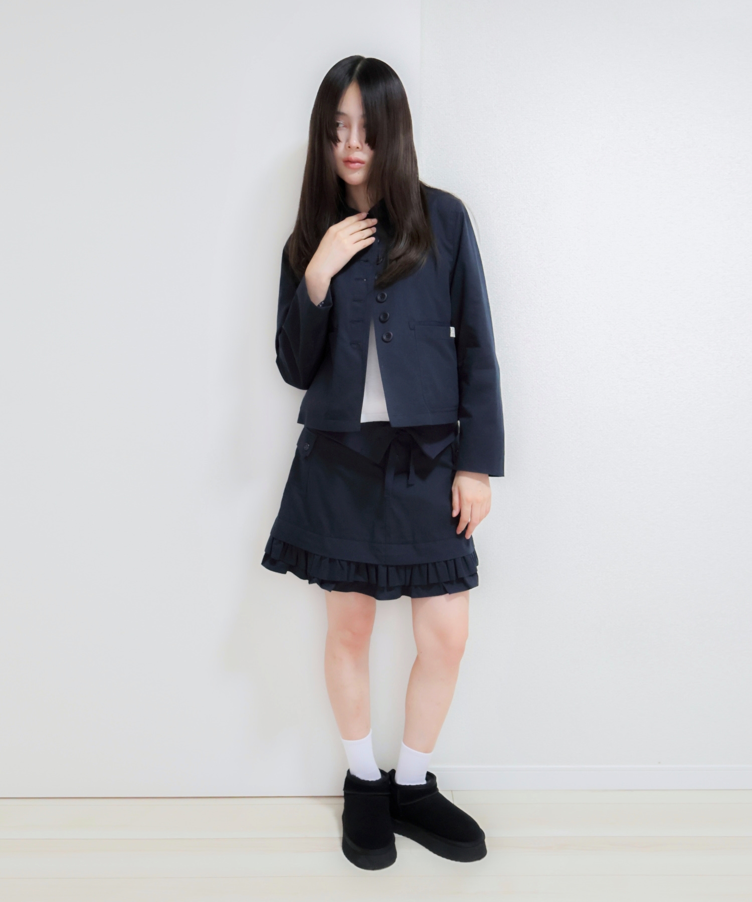 LINGERING DOUBLE FRILL LAYER SKIRT_NAVY