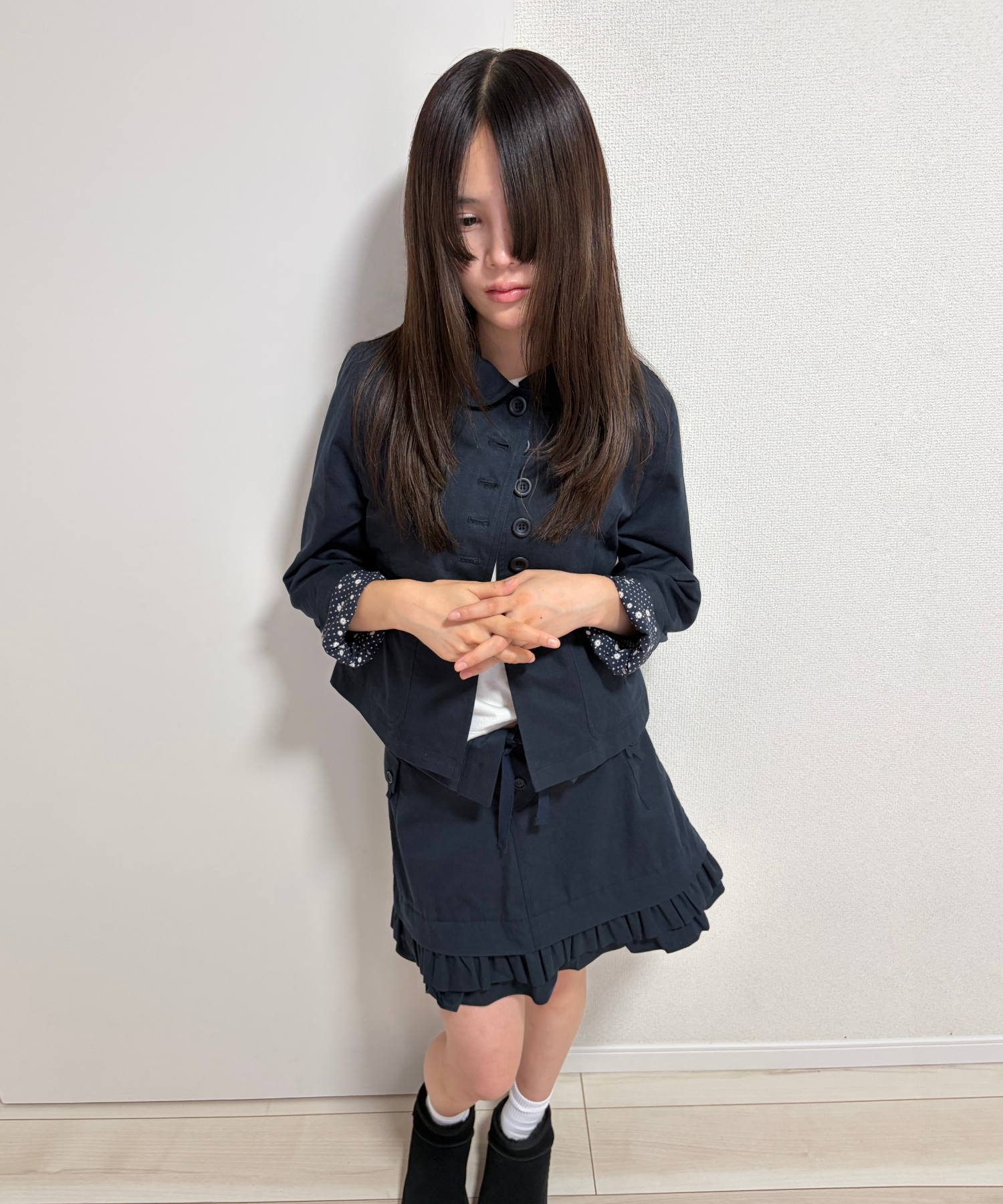 LINGERING DOUBLE FRILL LAYER SKIRT_NAVY