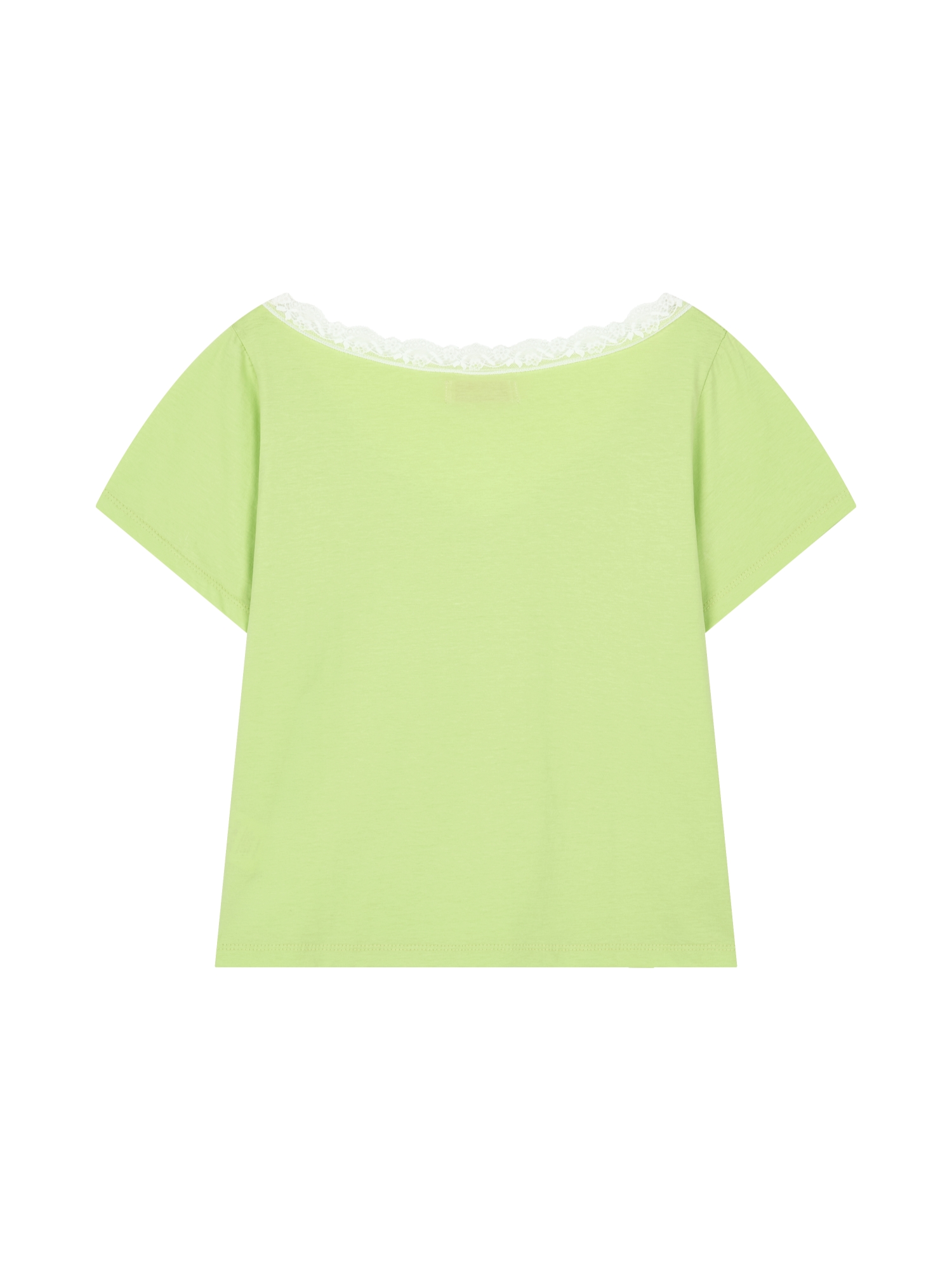 MEW LACE TRIMMING V NECK T-SHIRT_LIME