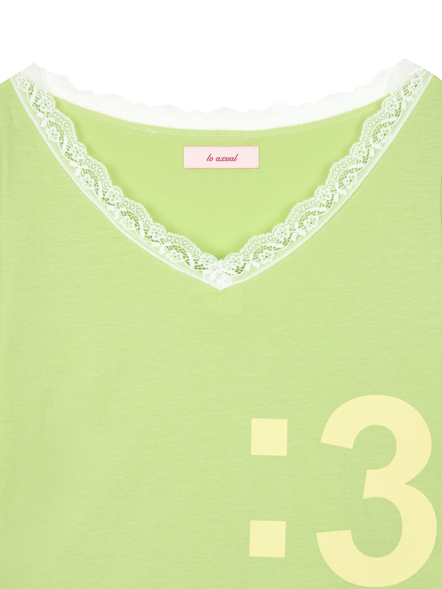 MEW LACE TRIMMING V NECK T-SHIRT_LIME