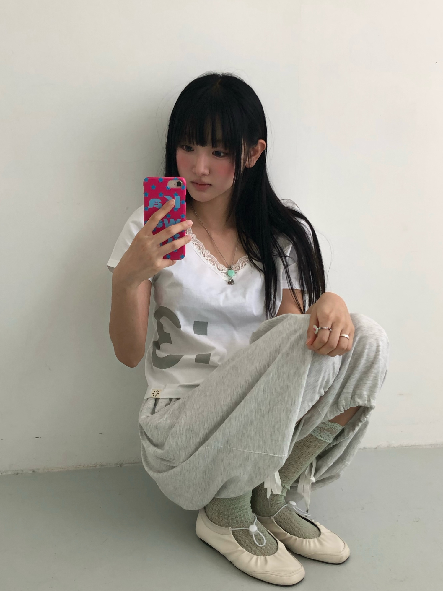 MEW LACE TRIMMING V NECK T-SHIRT_WHITE