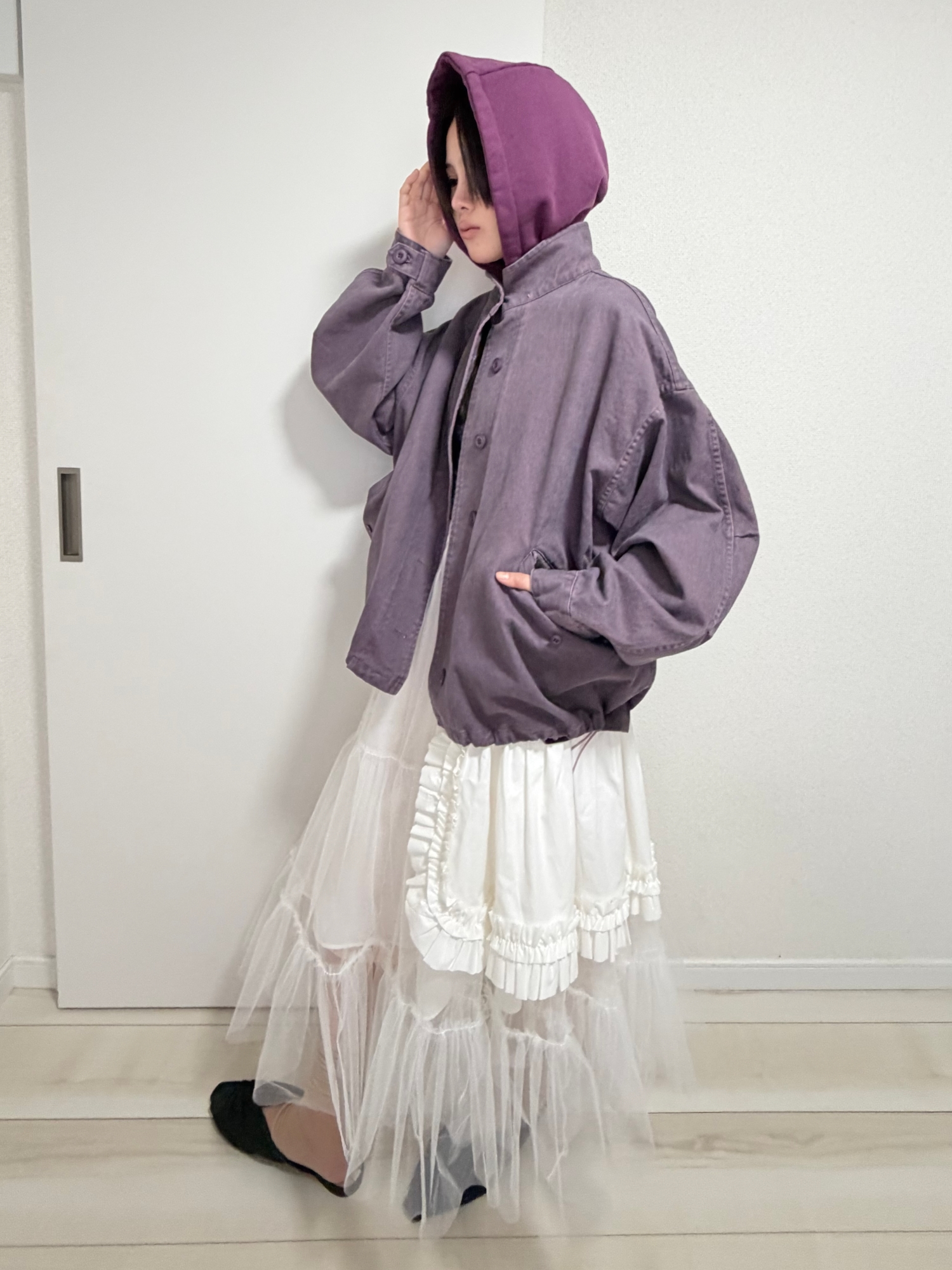 APRON LAYERD TULLE SKIRT_OFF WHITE